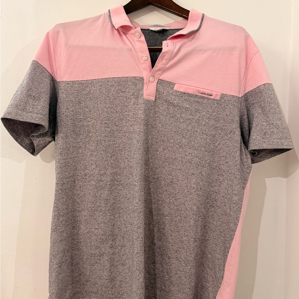 Calvin Klein Men's Polo Shirt in Pink and Gray